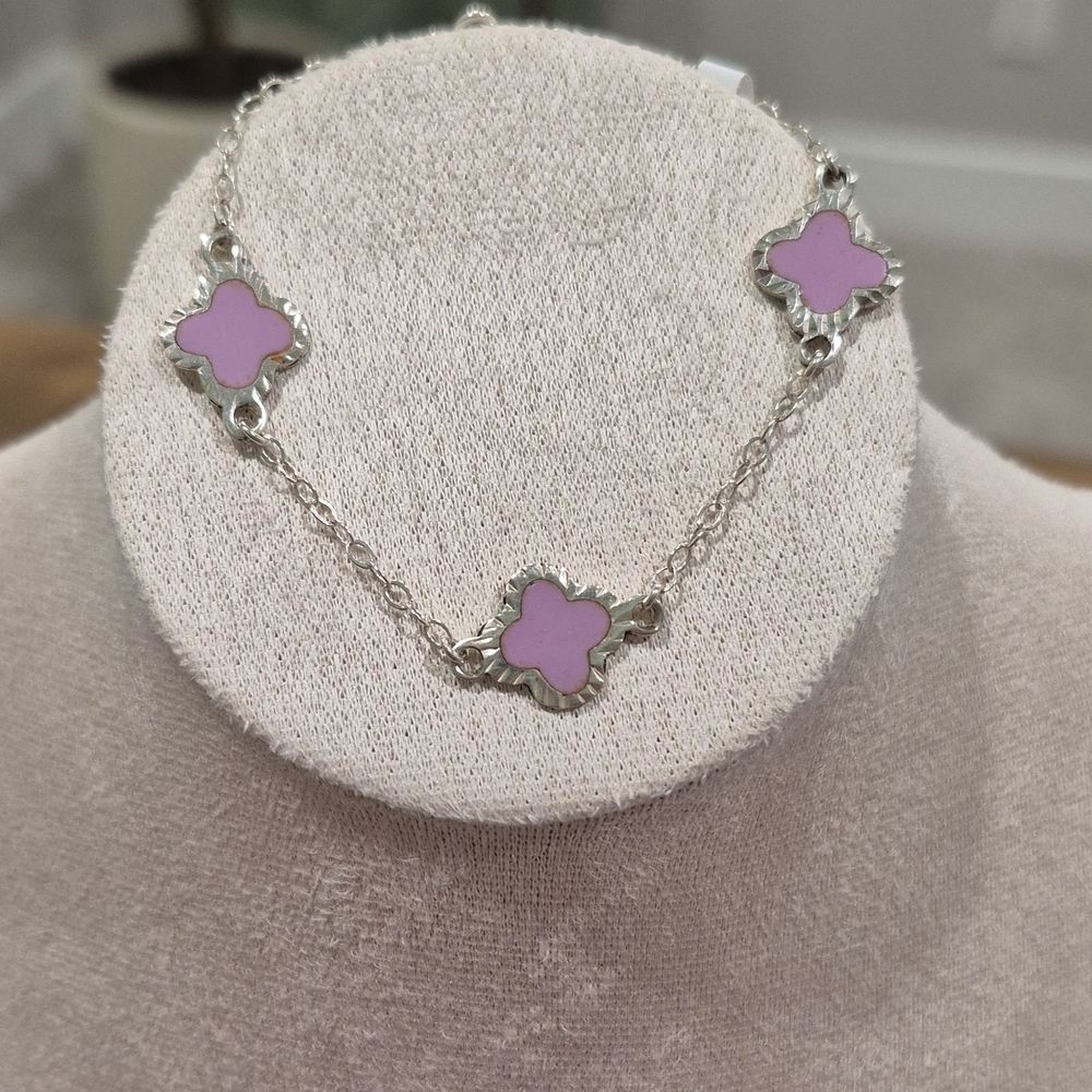 Elegant Silver and Pink Clover Bracelet